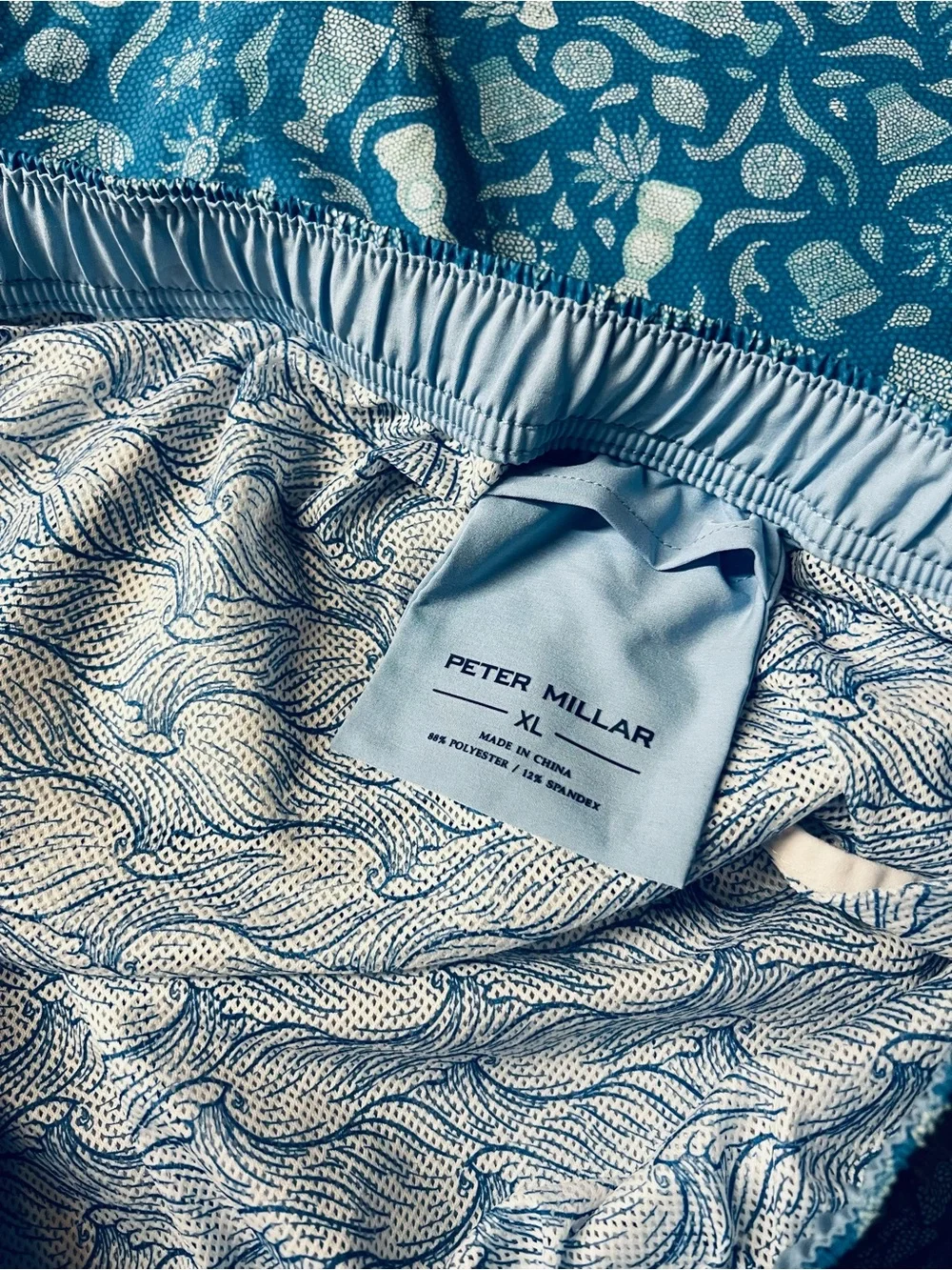 Peter Millar Men’s Saltwater Spirits Blue & White Swim Trunks Size XL